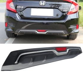 2016-2018 Honda Civic Sedan Rear Diffuser With Led Carbon Fiber Texture W Chrome Trim - BLD-HC164H-CFCM-LED
