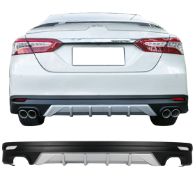 2018-2019 Toyota Camry V3 Rear Bumper Lip Diffuser Black & Silver Polypropylene - BLR-TCA18LEIKV3-BKS