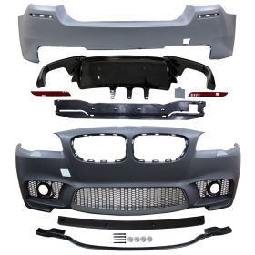 2014-2016 BMW 5-Series F10 LCI M5 Style Front Bumper W/ Foglight Cover + Rear Bumper - CB-A011950