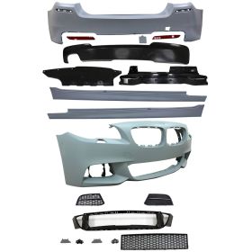 2014-2016 BMW 5-Series F10 LCI Mtech Polypropylene Front Bumper + Rear Bumper Single Outlet + Side Skirts - CB-A011958
