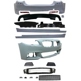 2014-2016 BMW 5-Series F10 LCI Mtech Polypropylene Front Bumper + Rear Bumper Twin Outlet + Side Skirts - CB-A011959
