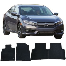 2016-2018 Honda Civic Sedan Floor Mats Carpet Front & Rear Black 4PC -Nylon - CP117BK