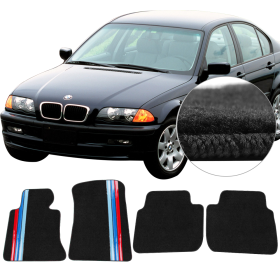 1998-2006 BMW 3-Series E46 Floor Mats Black With 3 Colors Strips 4PCS Set - CP150BK-3C
