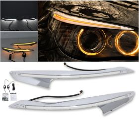 2011-2016 Ford Focus LED Eyebrow Headlight Lamp Cover DRL Chrome Trim Yellow White - EBL-FFOC10