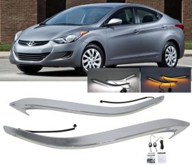 2009-2013 Hyundai Elantra LED Eyebrow Headlight Lamp Cover DRL Chrome Trim - EBL-HYEL11