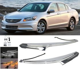 2010-2013 Mazda CX-5 LED Eyebrow Headlight Lamp Cover DRL Chrome Trim Yellow White - EBL-MZCX5