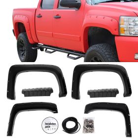 2007-2014 Chevrolet Silverado 1500 Pocket Rivet Style Fender Flares ABS Textured - FF-CSV07LBPK-SD