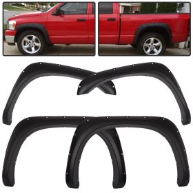 2002-2008 Dodge Ram 1500 Pocket Rivet Style Fender Flares Polypropylene Textured - FF-DR02PKPP-SD