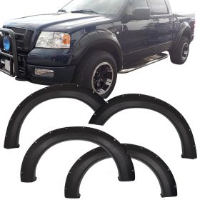 2004-2008 Ford F-150 Pocket Rivet Style Fender Flares Polypropylene Textured - FF-FF15004PKPP-SD
