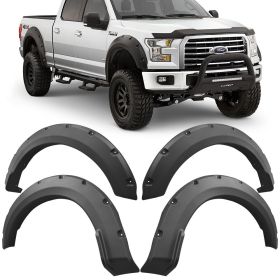 2015-2018 Ford F-150 Pocket Rivet Style Fender Flares Black Polypropylene - FF-FF15015PKPP-SD