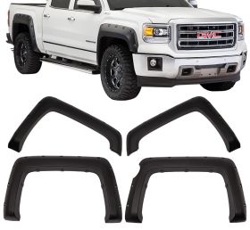2014-2016 GMC Sierra 1500 Sanded Pocket Rivet Style Fender Flares Black ABS - FF-GSIE14SBPK-BB