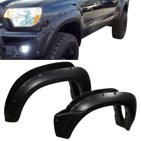2012-2015 Toyota Tacoma Pocket Rivet Style Fender Flares Polypropylene - FF-TTAC12PKPP-BK