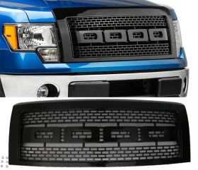 2009-2014 Ford F-150 Raptor Style Front Bumper Grille Hood Mesh With Shell-Black - HG-FF15009-BK