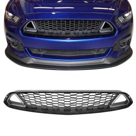 2015-2017 Ford Mustang Ikon Style Black Front Hood Upper Grille W/ LED Lights - HG-FM15CLED-U