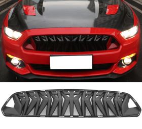 2015-2017 Ford Mustang Shark Tooth Style Upper Hood Grille Unpainted Black Polyurethane - HG-FM15GF-PUR
