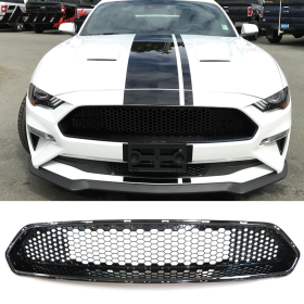 2018-2019 Ford Mustang Front Upper Mesh Grille Glossy Black ABS - HG-FM18MESH-U-GBK