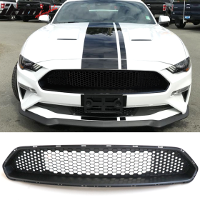 2018-2019 Ford Mustang Front Upper Mesh Grille Matte Black ABS - HG-FM18MESH-U
