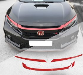 2016-2018 Honda Civic Coupe/HB/Sedan Type-R Style Red Grille Trim 3Pc ABS - HG-HC16CTRTRIM-RD