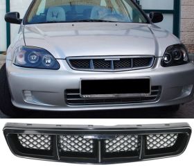 1999-2000 Honda Civic Coupe/HB/Sedan Mugen Style Black Mesh ABS Front Hood Grille Grill - HG-HC99MU