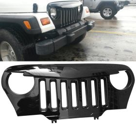 1997-2006 Jeep Wrangler TJ V1 Angry Bird Style Grille Gloss Black ABS - HG-JW99TJV1-GBK