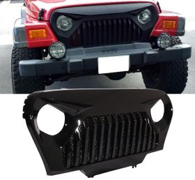1997-2006 Jeep Wrangler TJ V2 Top Fire Style Grille Gloss Black ABS - HG-JW99TJV2-GBK