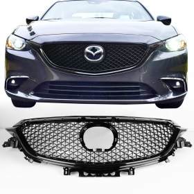2017-2018 Mazda 6 6 Mesh Style Front Upper Grille Gloss Black ABS - HG-MAZ618MESH-GBK