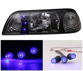 1987-1993 Ford Mustang Blue/White LED Headlights With Amber Reflector Black 1PC - LH-FM87B-1-A