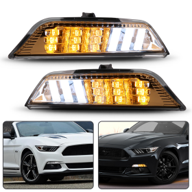 2015-2017 Ford Mustang Upper Fog Lights With Yellow Sequency Turn Signal Clear - LHF-FM15U-SQ