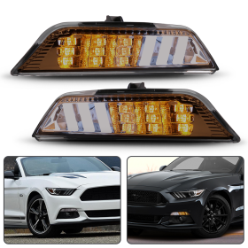 2015-2017 Ford Mustang Upper Fog Lights With Yellow Sequency Turn Signal Somke Lens - LHF-FM15USM-SQ