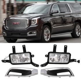 2015-2017 GMC Yukon Denali Front Fog Light Lamp Chrome Bezel LH RH H3 12V 20W Clear Lens - LHF-GMYK15