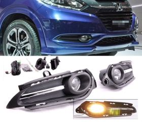 2015-2016 Honda HRV Front Fog Light Lamp + Switch Wiring Kit-Black Clear - LHF-HHRV16OE
