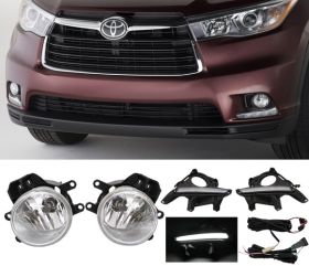 2014-2016 Toyota Highlander Front LED Fog Light Lamp With DRL LH RH Pair Clear Lens - LHF-TH14-LED