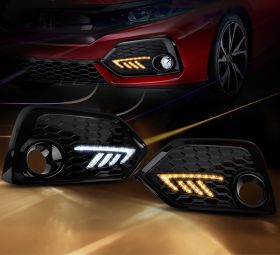 2017-2018 Honda Civic Sedan DRL Daytime Running Light Fog Light Cover Yellow Signal - LHFC-HC16SI-LED