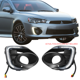 2015-2017 Mitsubishi Lancer OE Style Black Front Lower Fog Lights Cover W/ LED - LHFC-ML16OE-LED