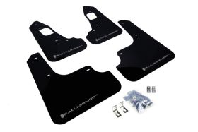 2008-2016 Mitsubishi EVO X GSR/MR/SE/SAM Rallyarmor Urethane Mud Flaps Black/Silver - RAL-MF10-UR-BLK/SIL