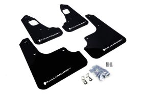 2008-2016 Mitsubishi EVO X GSR/MR/SE/SAM Rallyarmor Urethane Mud Flaps Black/White - RAL-MF10-UR-BLK/WH