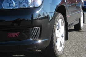 2003-2008 Subaru Forester 2.5X/XT  Rallyarmor Polyblend Mud Flaps Black/Black - RAL-MF5-BAS-BLK