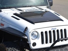 2007-2012 Jeep Wrangler RKS Fiberglass Ram Air Hood w/Carbon Fiber Blister - 48011010