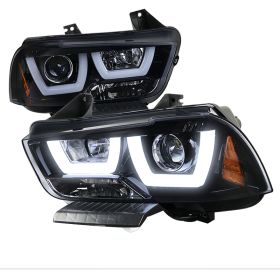 2011-2014 Dodge Charger Gloss-Black-Smoke Halo Projector Headlights - 2LHP-CHG11