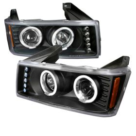 2004-2012 Chevy Colorado Halo LED Black Projector Headlights - 2LHP-COL04HJM-TM
