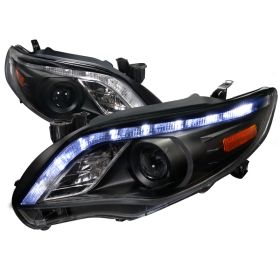 2011-2012 Toyota Corolla LED DRL Black Projector Headlights - 2LHP-COR11JM-TM