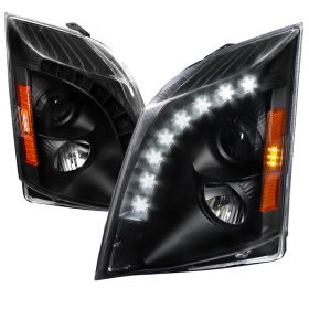 2008-2014 Cadillac CTS LED DRL Black Projector Headlights - 2LHP-CTS08JM-RS