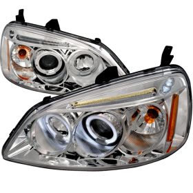 2001-2003 Honda Civic Halo LED Chrome Projector Headlights - 2LHP-CV01-TM