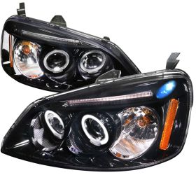 2001-2003 Honda Civic Halo Gloss-Black-Smoke Projector Headlights - 2LHP-CV01G-T