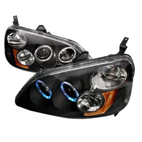 2001-2003 Honda Civic Black Halo Projector Headlights - 2LHP-CV01JM-KS