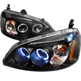 2001-2003 Honda Civic Halo LED Black Projector Headlights - 2LHP-CV01JM-TM