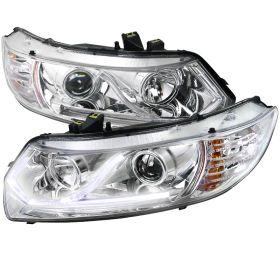 2006-2009 Honda Civic DRL LED Chrome Projector Headlights - 2LHP-CV062-RS