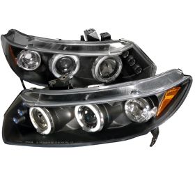 2006-2011 Honda Civic 2DR Halo LED Black Projector Headlights - 2LHP-CV062JM-TM