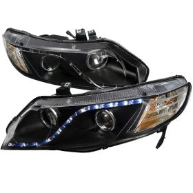 2006-2011 Honda Civic 4DR Sedan R8 Black Projector Headlights - 2LHP-CV064JM-8-R