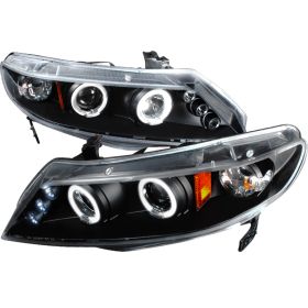 2006-2011 Honda Civic 4DR Halo LED Black Projector Headlights - 2LHP-CV064JM-TM